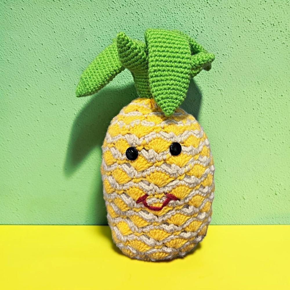 Handmade Crochet Pineapple Plush Stuffed Animal Toy Yellow Green 11 Inch